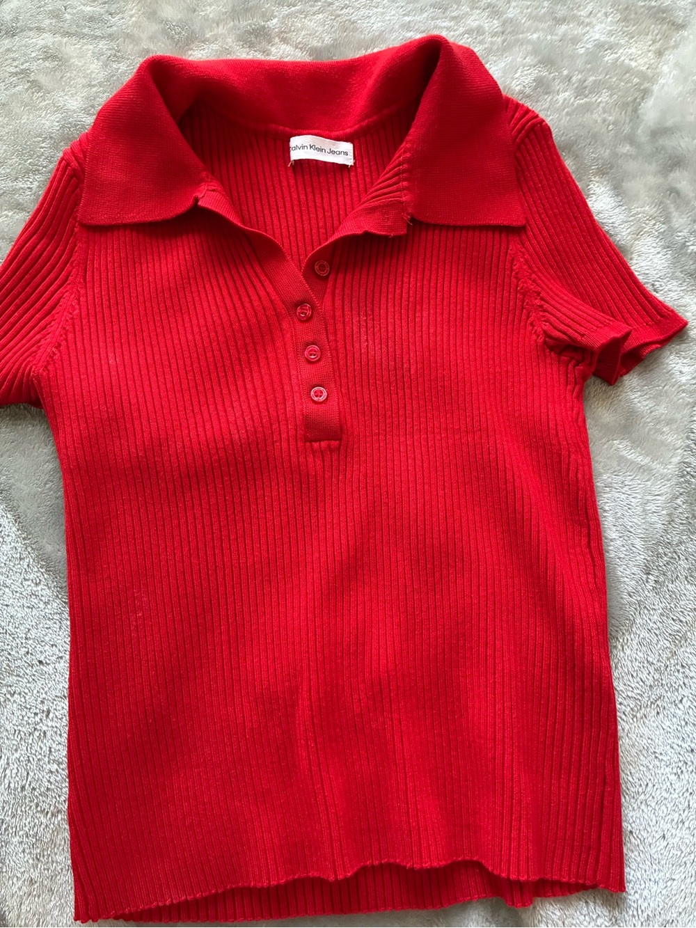 Calvin Klein Jeans Kids Red Ribbed Short-Sleeve Polo